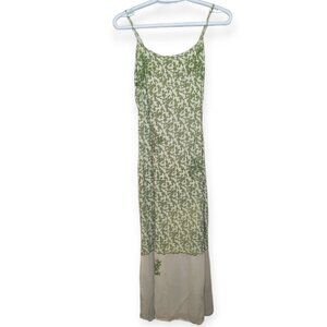 Vintage 90s Green & Cream Embroidered Floral Maxi Dress Women Small